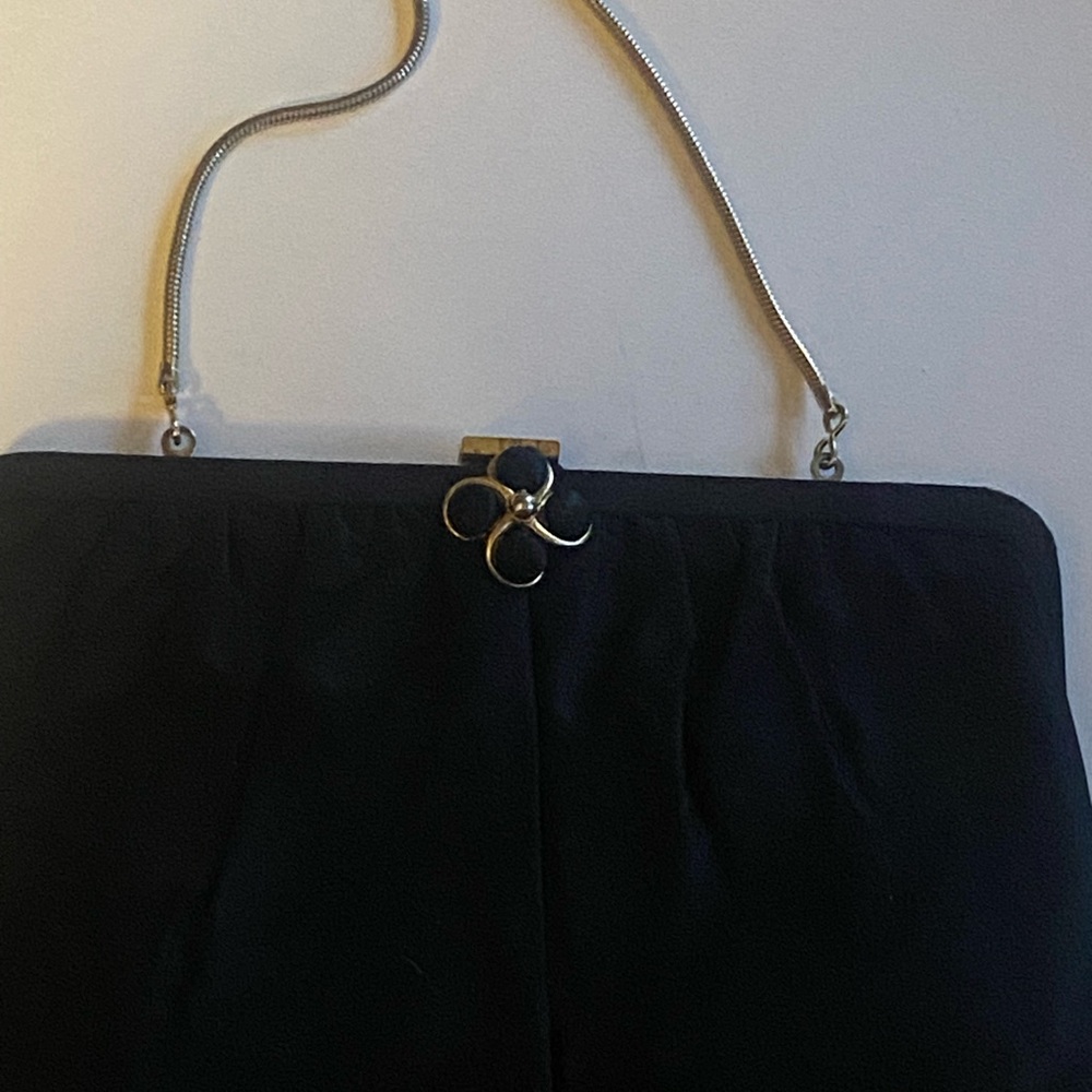 Chic Black Evening Bag with Silver Chain Circa 1940-1950 by Ande’